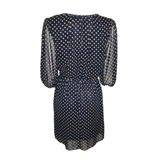 Enfocus Studio Dress Womens 16W Blue Tan Polka Dot Tie Waist Chiffon Layered - Picture 3 of 6